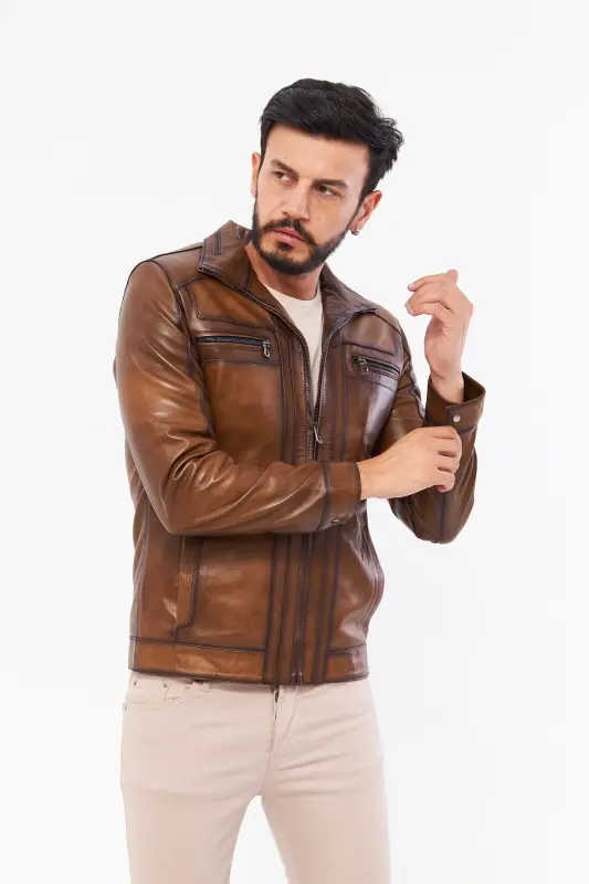 Derinss Der166 Haqiqiy Teri Erkak Taba Mont-TABA - 2