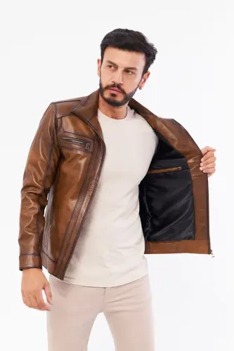 Derinss Der166 Haqiqiy Teri Erkak Taba Mont-TABA - 3