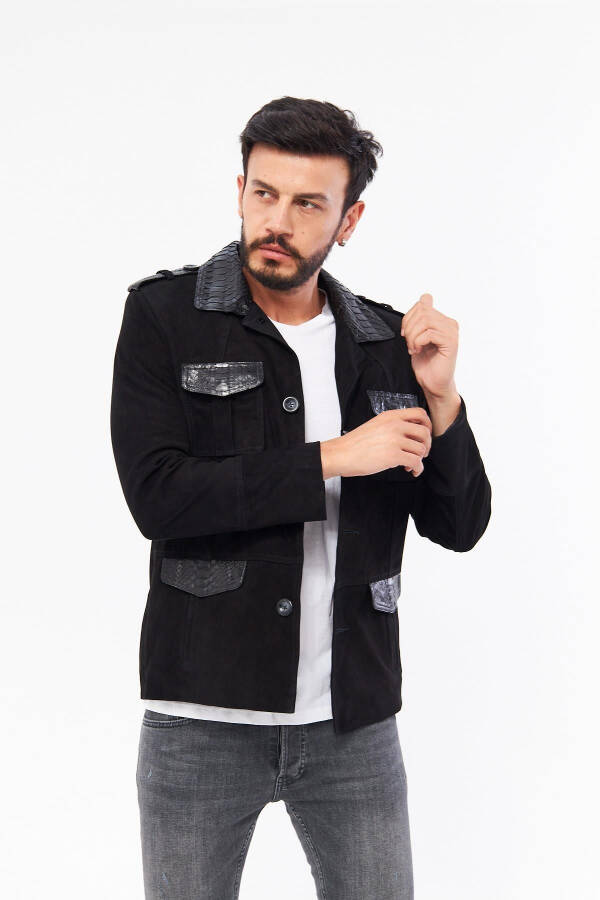 Derinss Der703p Genuine Python Embellished Genuine Leather Men's Black Jacket - 10