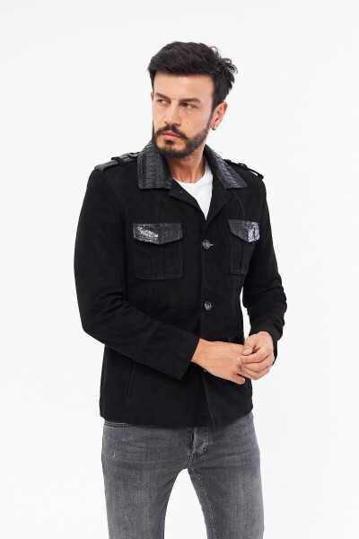 Derinss Der703p Genuine Python Embellished Genuine Leather Men's Black Jacket - 11