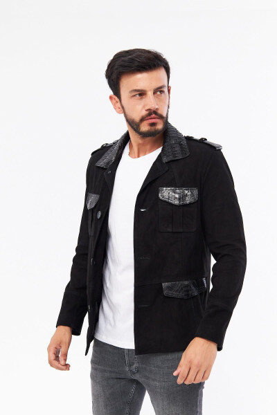 Derinss Der703p Genuine Python Embellished Genuine Leather Men's Black Jacket - 13