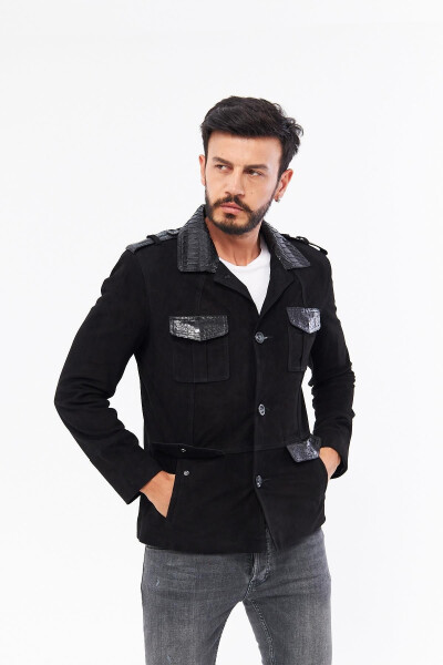 Derinss Der703p Genuine Python Embellished Genuine Leather Men's Black Jacket - 14