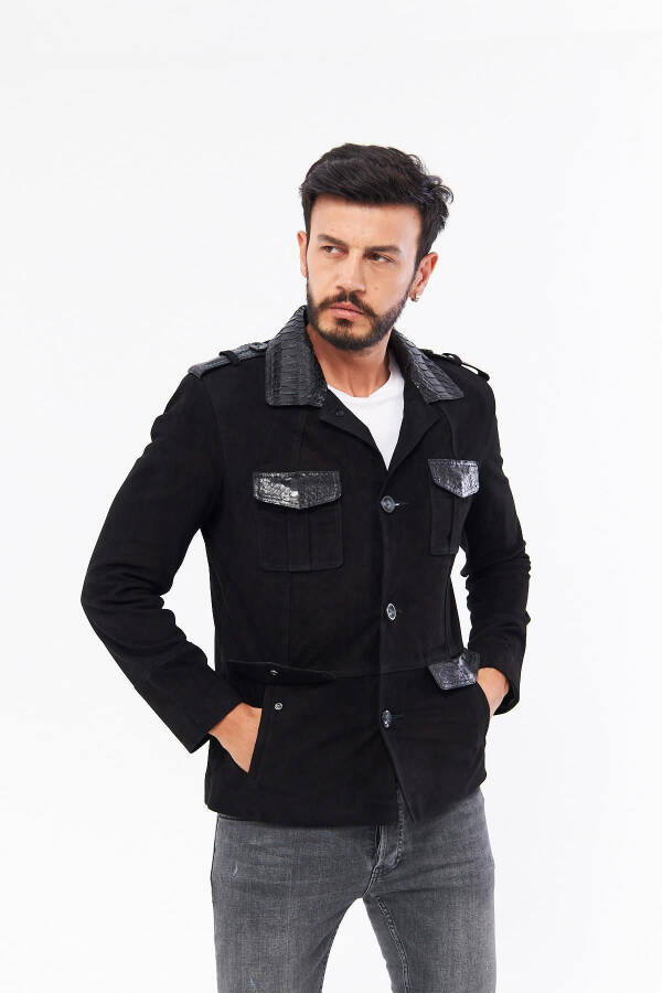 Derinss Der703p Genuine Python Embellished Genuine Leather Men's Black Jacket - 14