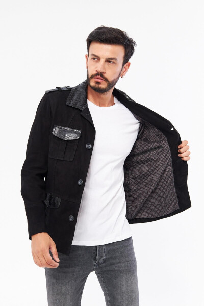 Derinss Der703p Genuine Python Embellished Genuine Leather Men's Black Jacket - 15