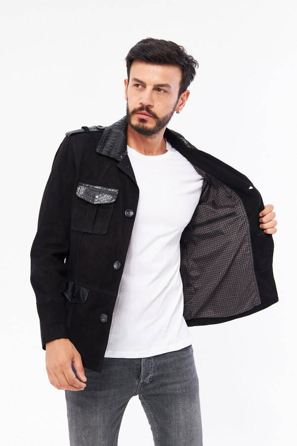 Derinss Der703p Genuine Python Embellished Genuine Leather Men's Black Jacket - 15