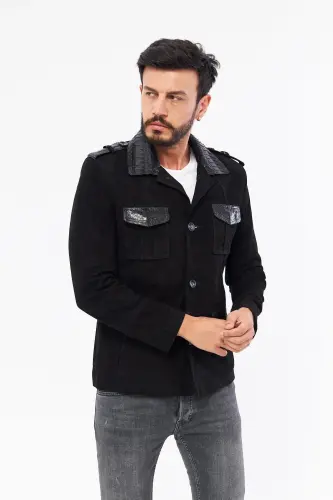 Derinss Der703p Genuine Python Embellished Genuine Leather Men's Black Jacket - 4