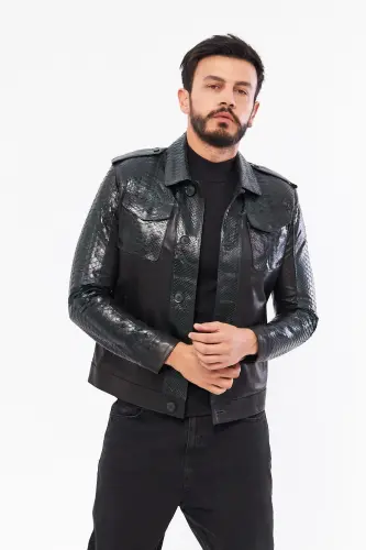 Derinss Der721p Hakiki Piton Hakiki Deri Erkek Yeşil Mont-siyah - 1