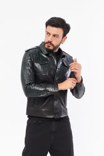 Derinss Der721p Hakiki Piton Hakiki Deri Erkek Yeşil Mont-siyah - DERİNSS (1)