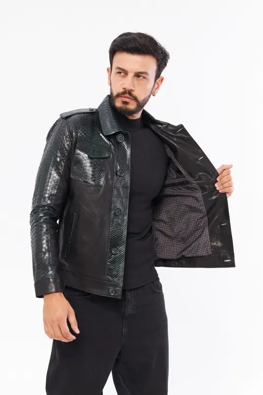 Derinss Der721p Hakiki Piton Hakiki Deri Erkek Yeşil Mont-siyah - 3