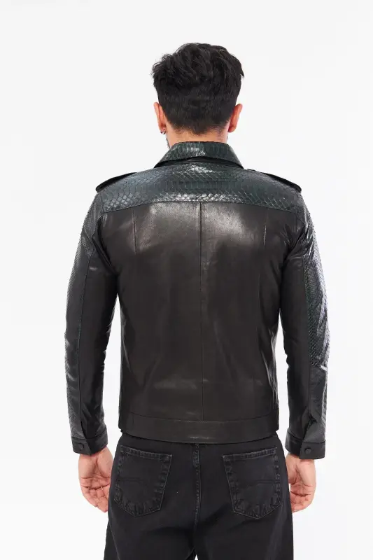 Derinss Der721p Hakiki Piton Hakiki Deri Erkek Yeşil Mont-siyah - 4