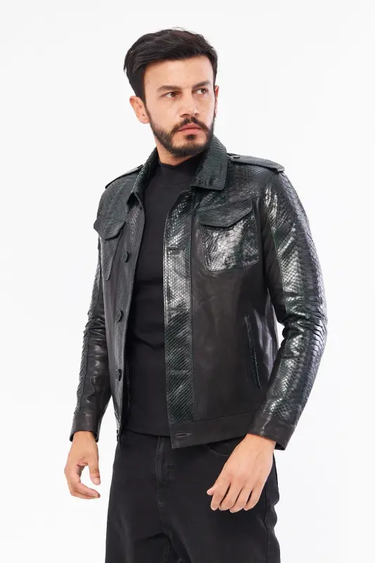 Derinss Der721p Hakiki Piton Hakiki Deri Erkek Yeşil Mont-siyah - 5