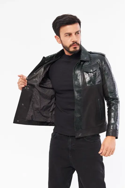 Derinss Der721p Hakiki Piton Hakiki Deri Erkek Yeşil Mont-siyah - 7