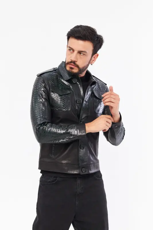 Derinss Der721p Hakiki Piton Hakiki Deri Erkek Yeşil Mont - siyah - 9
