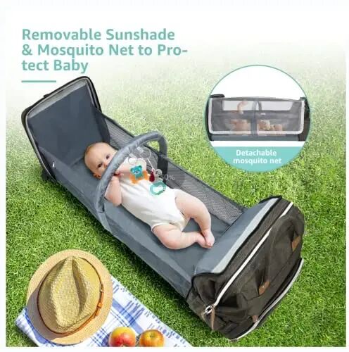 DERJUNSTAR Baby Diaper Bag Backpack with Changing Station Large Capacity Baby Bag for Boys & Girls, USB Charging Port, Pacifier Case, Sunshade & Toy Bar, Waterproof, Forest - 4