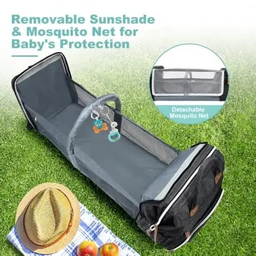 DERJUNSTAR Baby Diaper Bag Backpack with Changing Station, Waterproof Black | Diaper Changing Station, For Boys Girls, USB Charging Port, Pacifier Case - 4