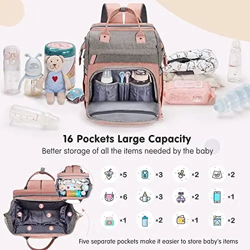DERJUNSTAR Baby Diaper Bag Backpack with ChangingStation-Large Capacity Baby Bag for Boys & Girls, USBCharging Port, Pacifier Case, sunshade & Toy Bar,Waterproof， Forest - MODAZONE (1)