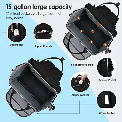 DERJUNSTAR Baby Diaper Bag рюкзак, станция для смены подгузников, сумки для мальчиков девочек, водонепроницаемый коврик, USB порт, чехол для соски, солнцезащитный козырек и дуга для игрушек - MODAZONE (1)