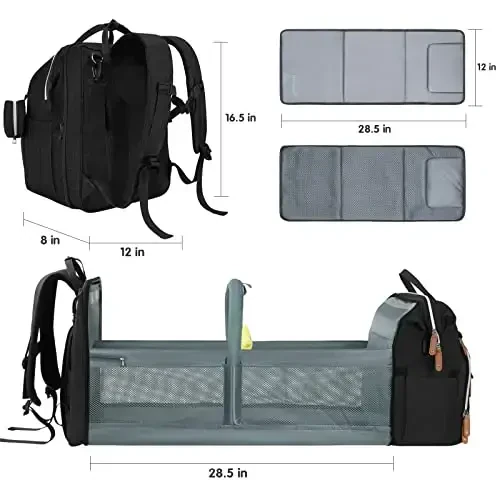 DERJUNSTAR Baby Diaper Bag рюкзак, станция для смены подгузников, сумки для мальчиков девочек, водонепроницаемый коврик, USB порт, чехол для соски, солнцезащитный козырек и дуга для игрушек - 5