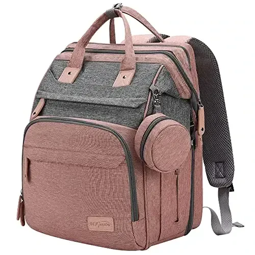 DERJUNSTAR Baby Diaper Bag Backpack, Diaper Changing Station, Baby Bags for Boys Girls,Waterproof Changing Pad,USB Charging Port,Pacifier Case, Sunshade and Toy Bar, Pale Pink - 4