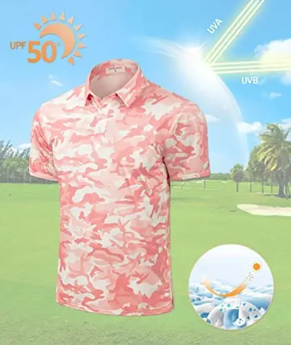 Derminpro erkaklar kamuflyaj golf futbolkalari namlikni chiqaruvchi qisqa/uzun yengli quruq mos golf pololari - 3