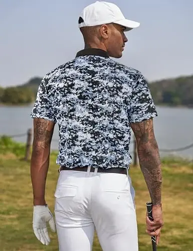 Derminpro erkaklar kamuflyaj golf futbolkalari namlikni yo'qotuvchi qisqa/uzun yengli quruq mos golf pololari - 3