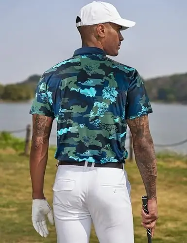 Derminpro erkaklar kamuflyaj golf ko'ylaklari namlikni ketkazuvchi qisqa/uzun yengli quruq golf pololari - 3