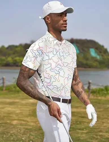 Derminpro erkaklar kamuflyaj golf ko'ylaklari namlikni yo'qotuvchi qisqa/uzun yengli quruq mos golf pololari - 3