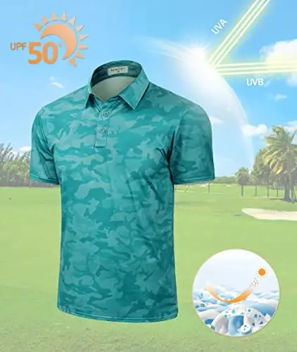 Derminpro erkaklar kamuflyaj golf ko'ylaklari namlikni yo'qotuvchi qisqa/uzun yengli quruq mos golf pololari - 3
