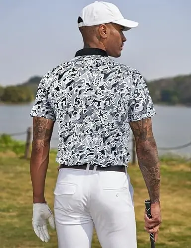 Derminpro Erkek Kamuflaj Golf Tişörtleri Nem Emici Kısa/Uzun Kollu Kuru Fit Golf Pololar - 3