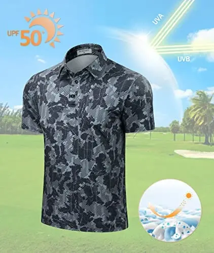 Derminpro Erkek Kamuflaj Golf Tişörtleri Nem Emici Kısa/Uzun Kollu Kuru Uyum Golf Poloları - 3