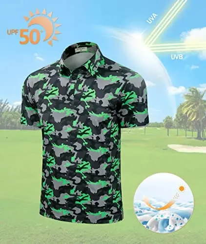 Derminpro Men's Camo Golf Shirts Moisture Wicking Short/Long Sleeve Dry Fit Golf Polos - 3