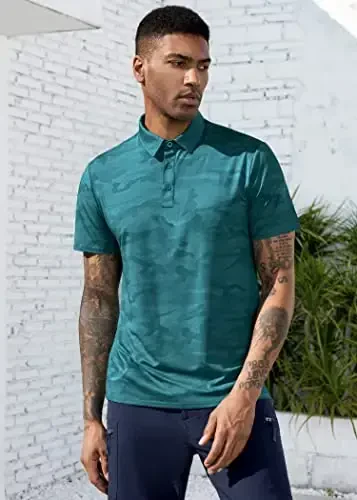 Derminpro Мужские камуфляжные рубашки для гольфа Влагоотводящие рубашки-поло для гольфа с коротким/длинным рукавом Dry Fit - 2