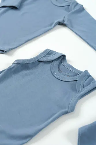 Derry Unisex 9 Parça Hastane Çıkışı Seti Organik Pamuk Yenidoğan Takımı - Mavi - Mavi - 4