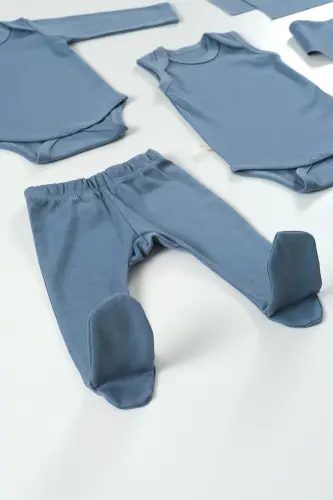Derry Unisex 9 Parça Hastane Çıkışı Seti Organik Pamuk Yenidoğan Takımı - Mavi - Mavi - 6