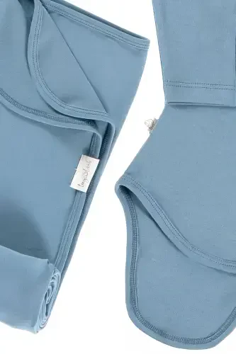 Derry Unisex 9 Pieces Hospital Outing Set Organic Cotton Newborn Set - Blue-Blue - 8