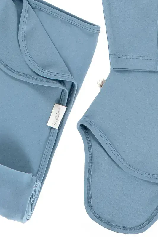 Derry Unisex 9 Pieces Hospital Outing Set Organic Cotton Newborn Set - Blue-Blue - 8