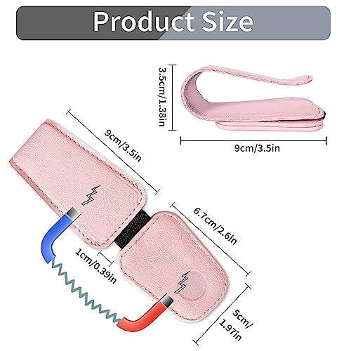 Держатель для солнцезащитных очков TILDOSAC для автомобильного козырька, кожаный магнитный держатель для солнцезащитных очков для автомобиля с зажимом, розовый - 5