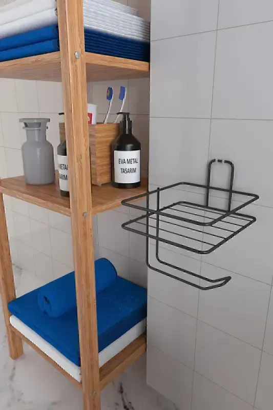 Держатель для туалетной бумаги, матовая черная металл, с клеевой основой. - 5