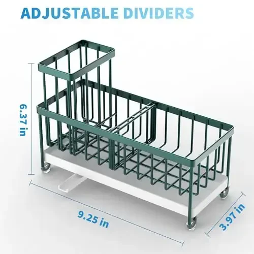 Держатель губки Cisily для кухонной мойки, органайзер для мойки с высоким держателем для щетки, органайзеры для столешницы и хранение, нержавеющая сталь 304, темно-зеленый кухонный декор и аксессуары - 2