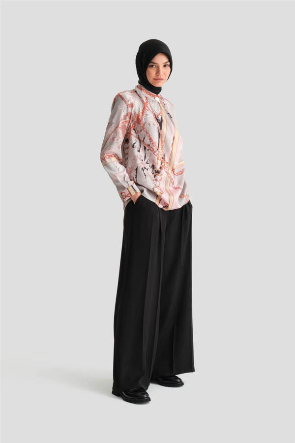 Armine Yakası Dökümlü Desenli Bluz 24K3617 Vizon - 1