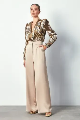 Desenli Bodysuit Bluz - HAKİ-HAKİ - Modazone (1)