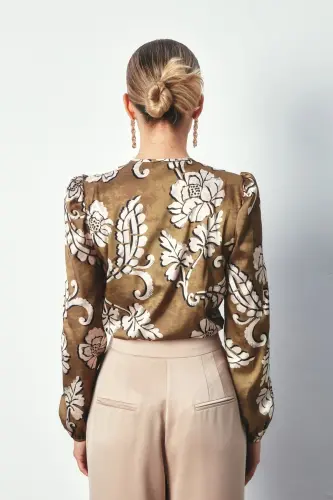 Desenli Bodysuit Bluz - Haki-HAKİ - 7