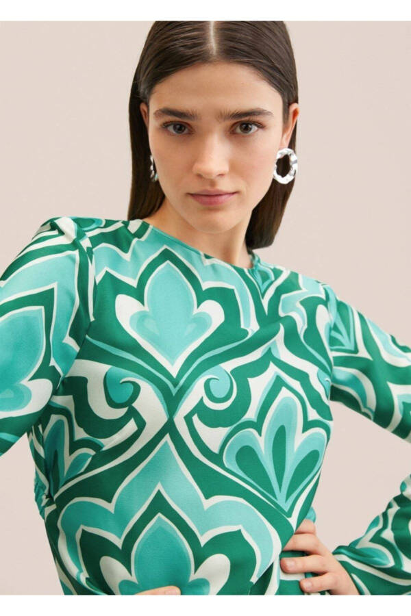 Desenli Cut-out Detaylı Elbise - 5