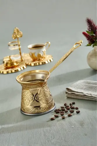 Desenli Döküm Cezve 4 Kişilik- İndüksiyonlu Ocaklara Uyumlu 170 Ml-Altın - 1