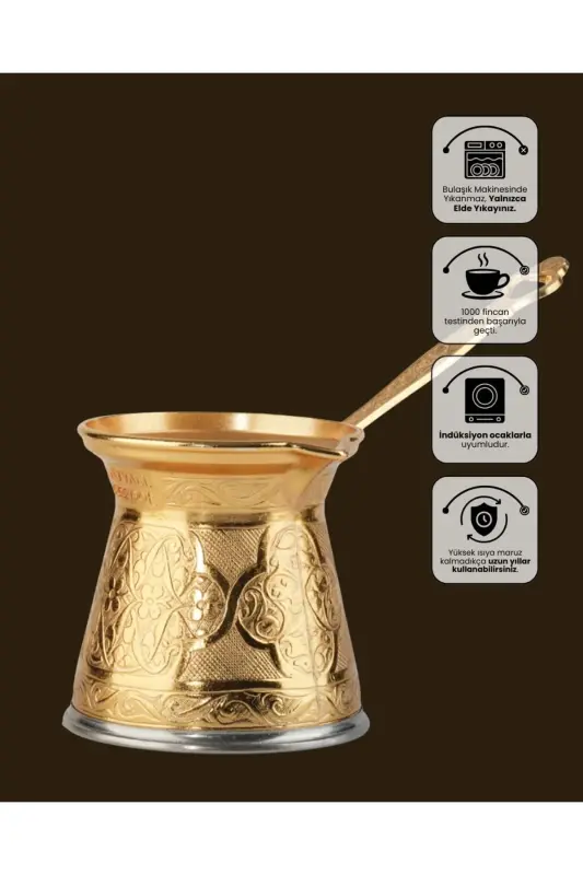 Desenli Döküm Cezve 4 Kişilik- İndüksiyonlu Ocaklara Uyumlu 170 Ml-Altın - 3