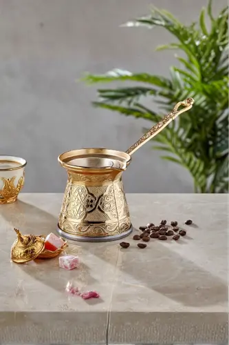 Desenli Döküm Cezve 4 Kişilik- İndüksiyonlu Ocaklara Uyumlu 170 Ml-Altın - 5