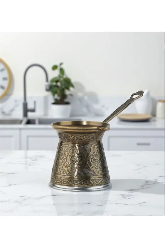 Desenli Döküm Cezve 4 Kişilik- İndüksiyonlu Ocaklara Uyumlu 170 Ml-Antik Sarı - 1