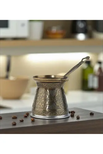 Desenli Döküm Cezve 4 Kişilik- İndüksiyonlu Ocaklara Uyumlu 170 Ml-Antik Sarı - 6