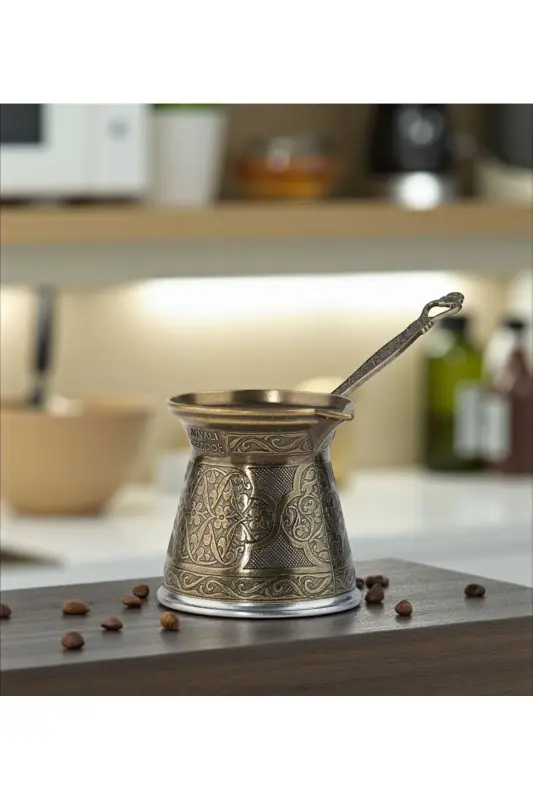 Desenli Döküm Cezve 4 Kişilik- İndüksiyonlu Ocaklara Uyumlu 170 Ml-Antik Sarı - 6