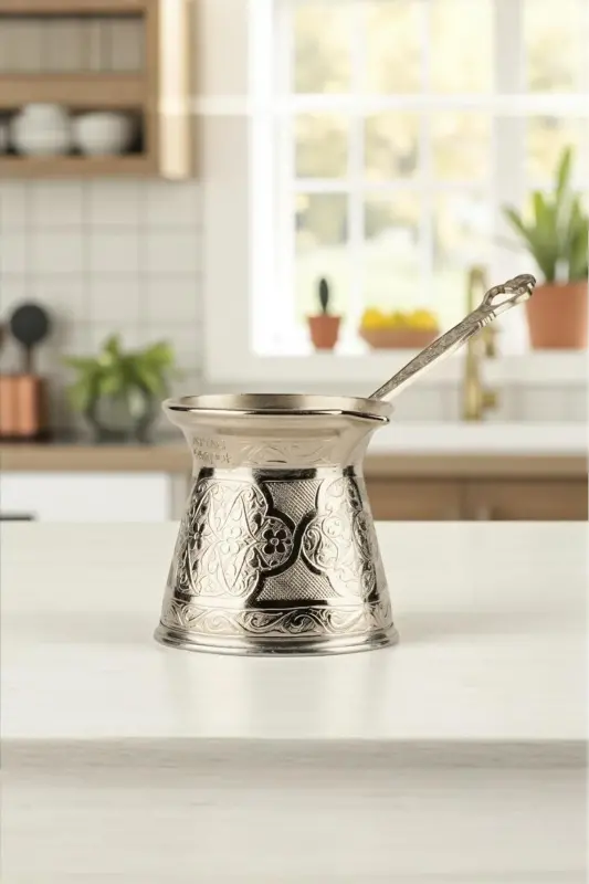 Desenli Döküm Cezve 4 Kişilik- İndüksiyonlu Ocaklara Uyumlu 170 Ml-Gümüş - 5